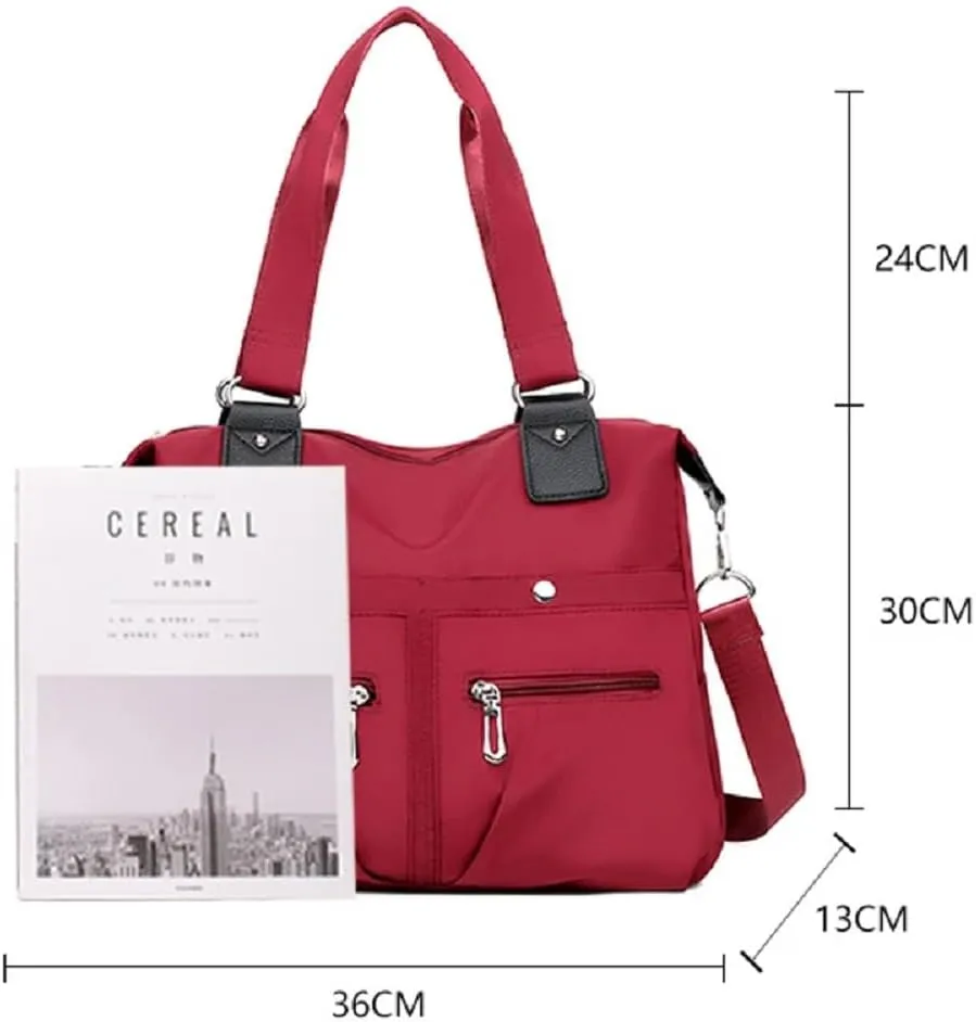 Women Waterproof Multi Pocket Handbag Nylon Tote Bag Large Travel Shoulder Bag