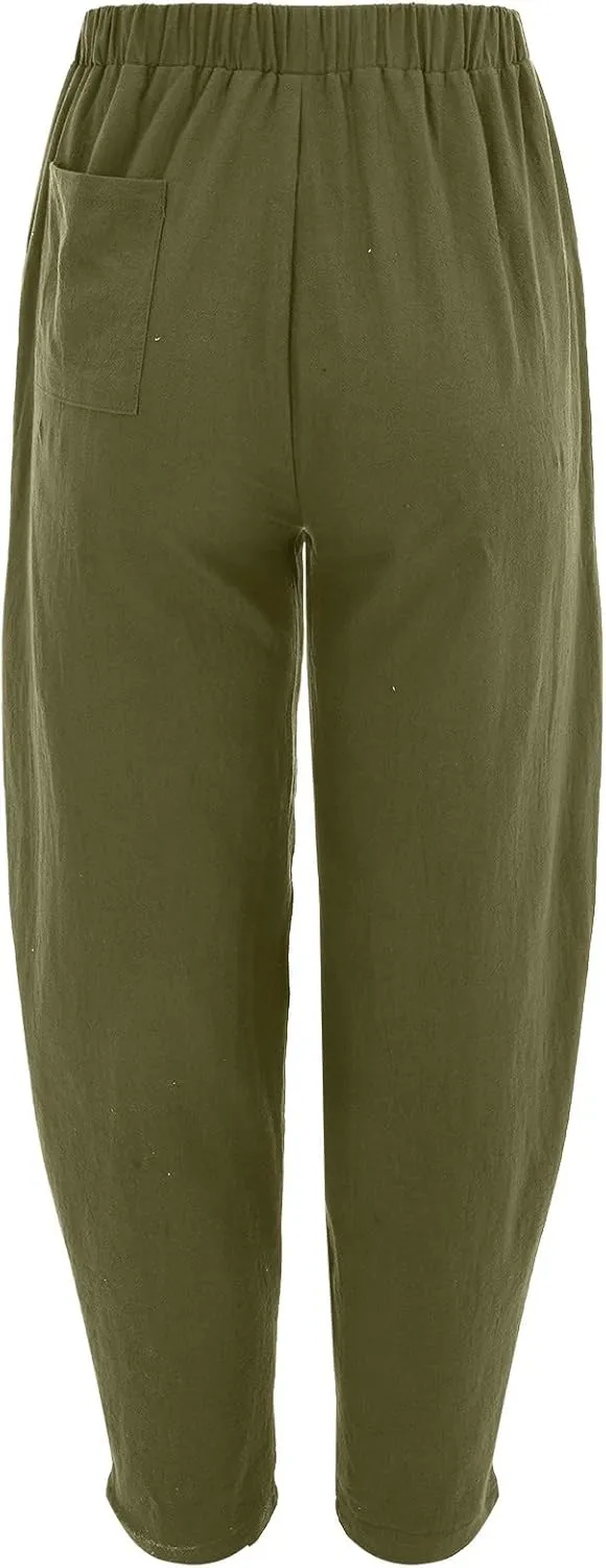 Women Wide Leg Linen Pants 2025 Summer Casual High Waisted Palazzo Pant Loose Ruched Trouser with Pocket