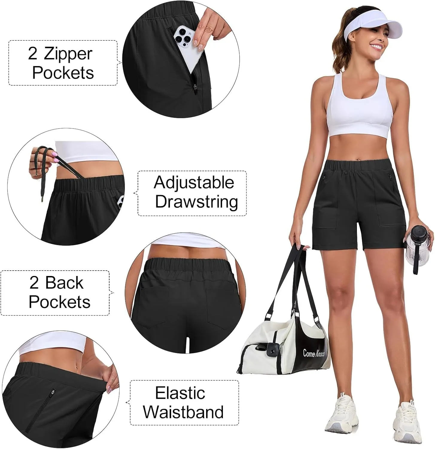 Womens 5'' Hiking Athletic Shorts Quick Dry Lightweight Golf Casual Summer Shorts with Zipper Pockets