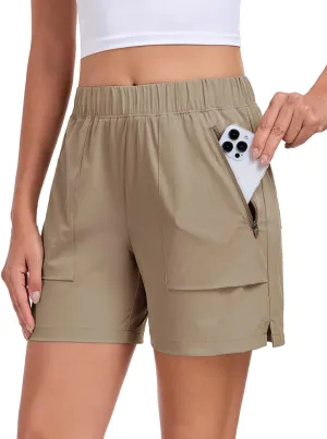 Womens 5'' Hiking Athletic Shorts Quick Dry Lightweight Golf Casual Summer Shorts with Zipper Pockets