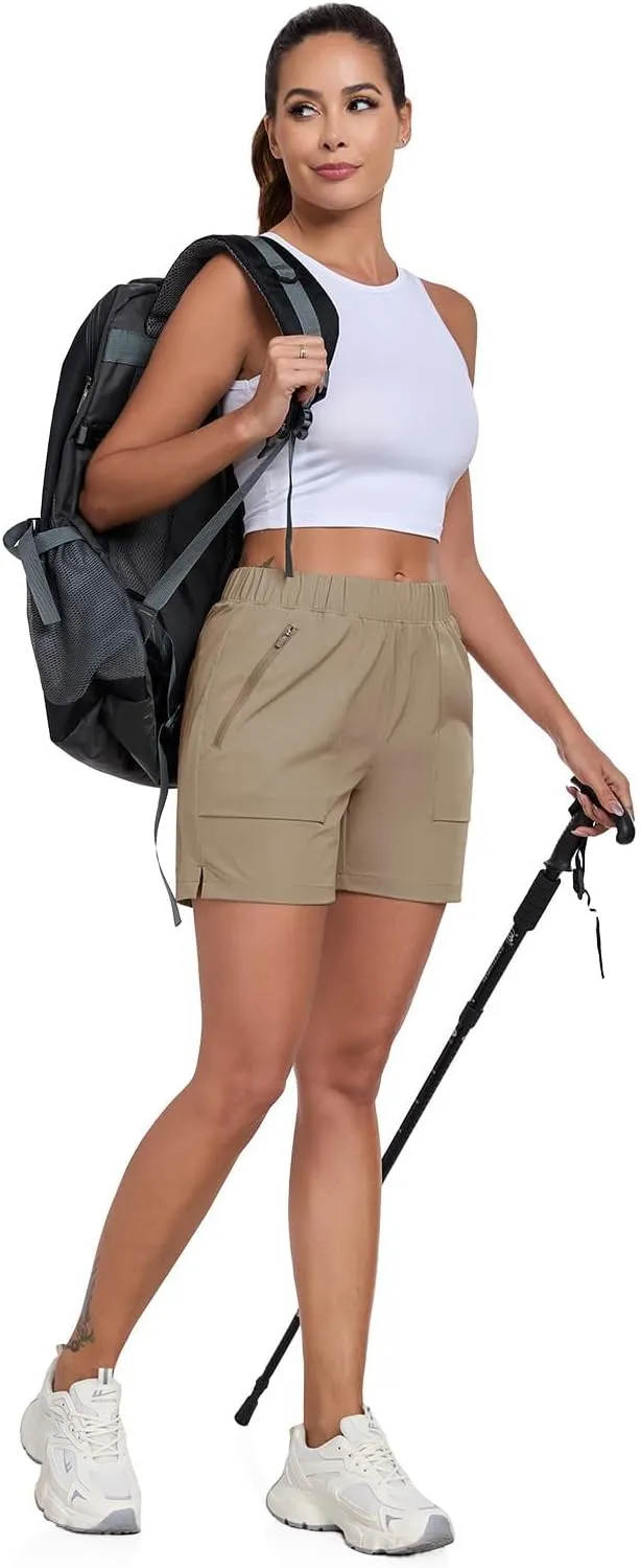 Womens 5'' Hiking Athletic Shorts Quick Dry Lightweight Golf Casual Summer Shorts with Zipper Pockets