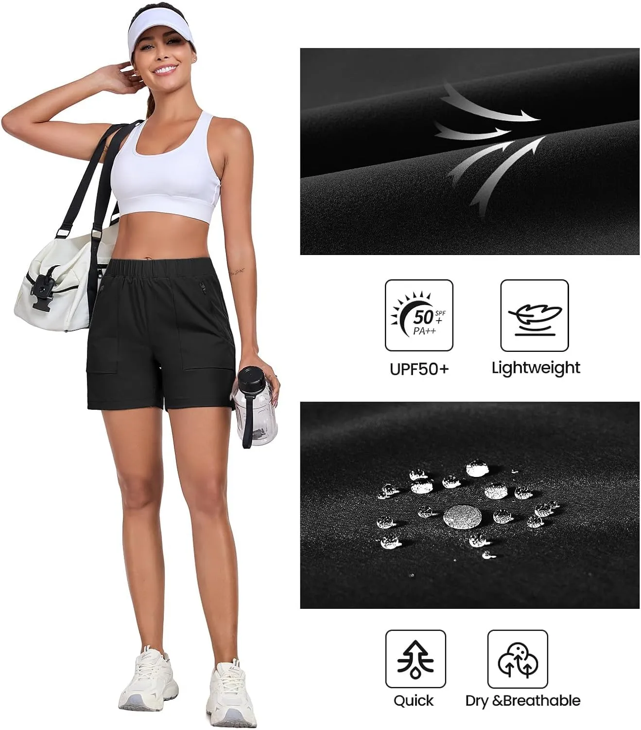 Womens 5'' Hiking Athletic Shorts Quick Dry Lightweight Golf Casual Summer Shorts with Zipper Pockets