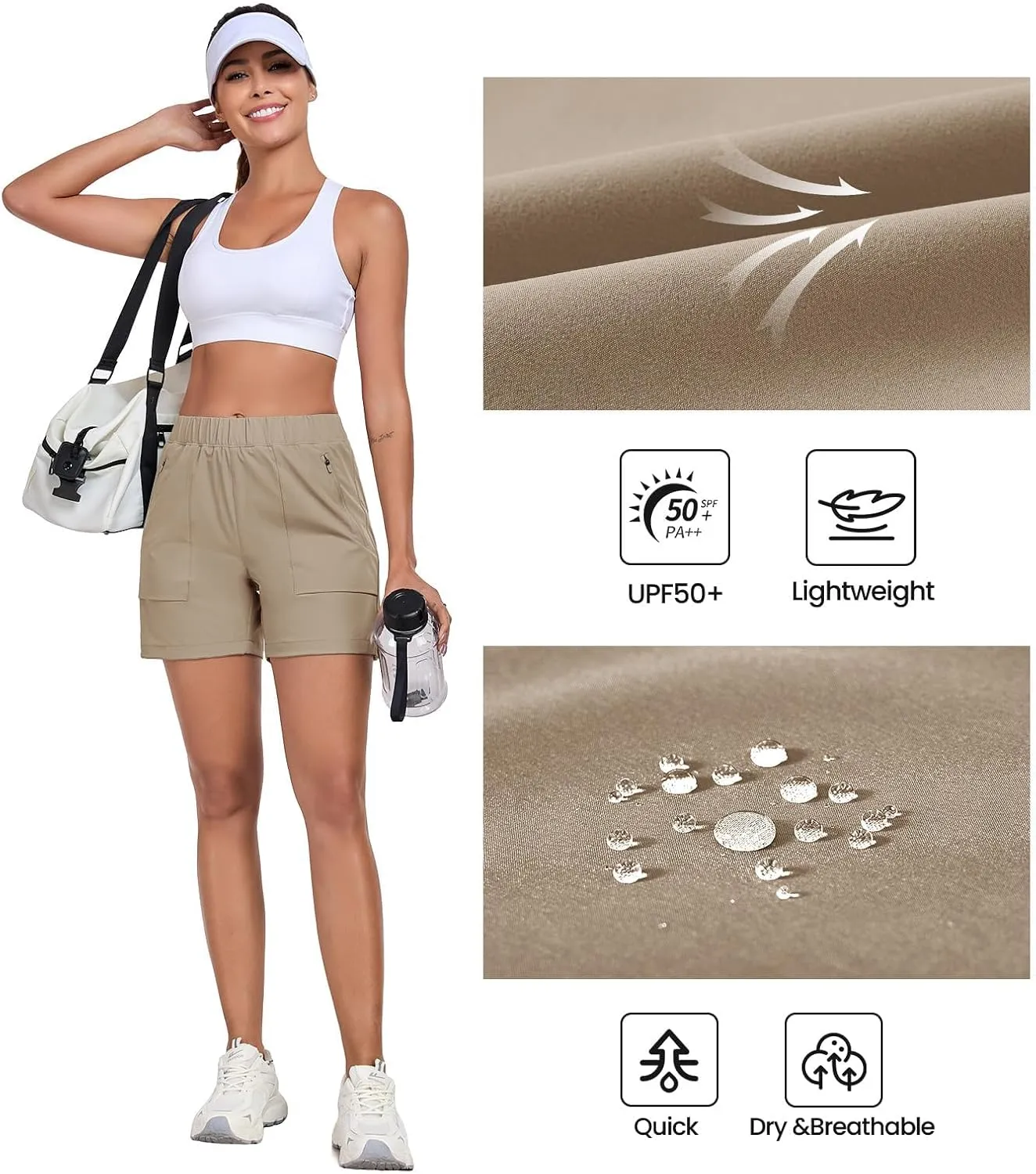 Womens 5'' Hiking Athletic Shorts Quick Dry Lightweight Golf Casual Summer Shorts with Zipper Pockets