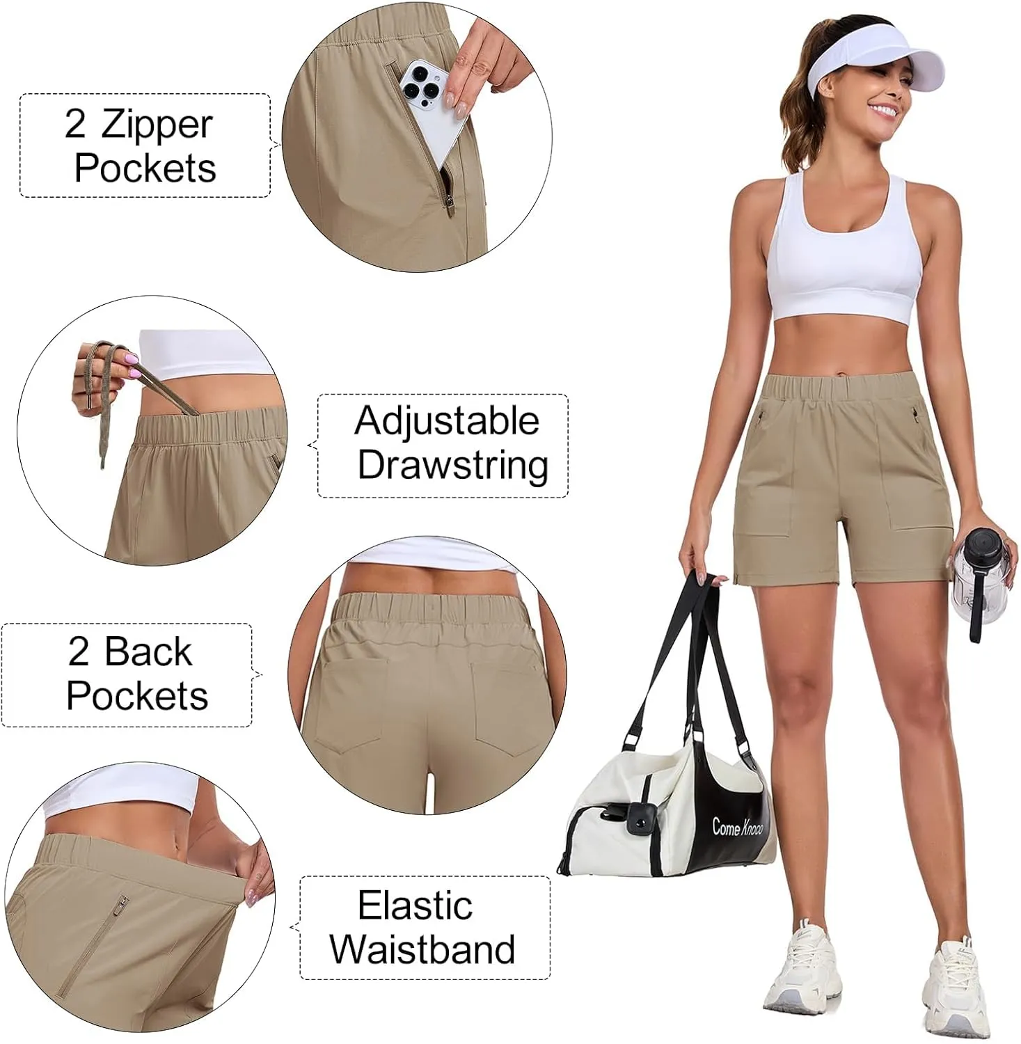 Womens 5'' Hiking Athletic Shorts Quick Dry Lightweight Golf Casual Summer Shorts with Zipper Pockets
