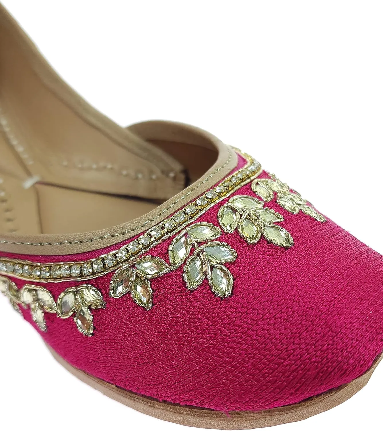 Women's Dolli Gold Genuine Soft Leather Embroidered Jutis | Bite and Pinch Free Jutti | Punjabi Formal Juttis | Girl's Wedding Flat Ladies Mojari | Formal Ethnic Juti |