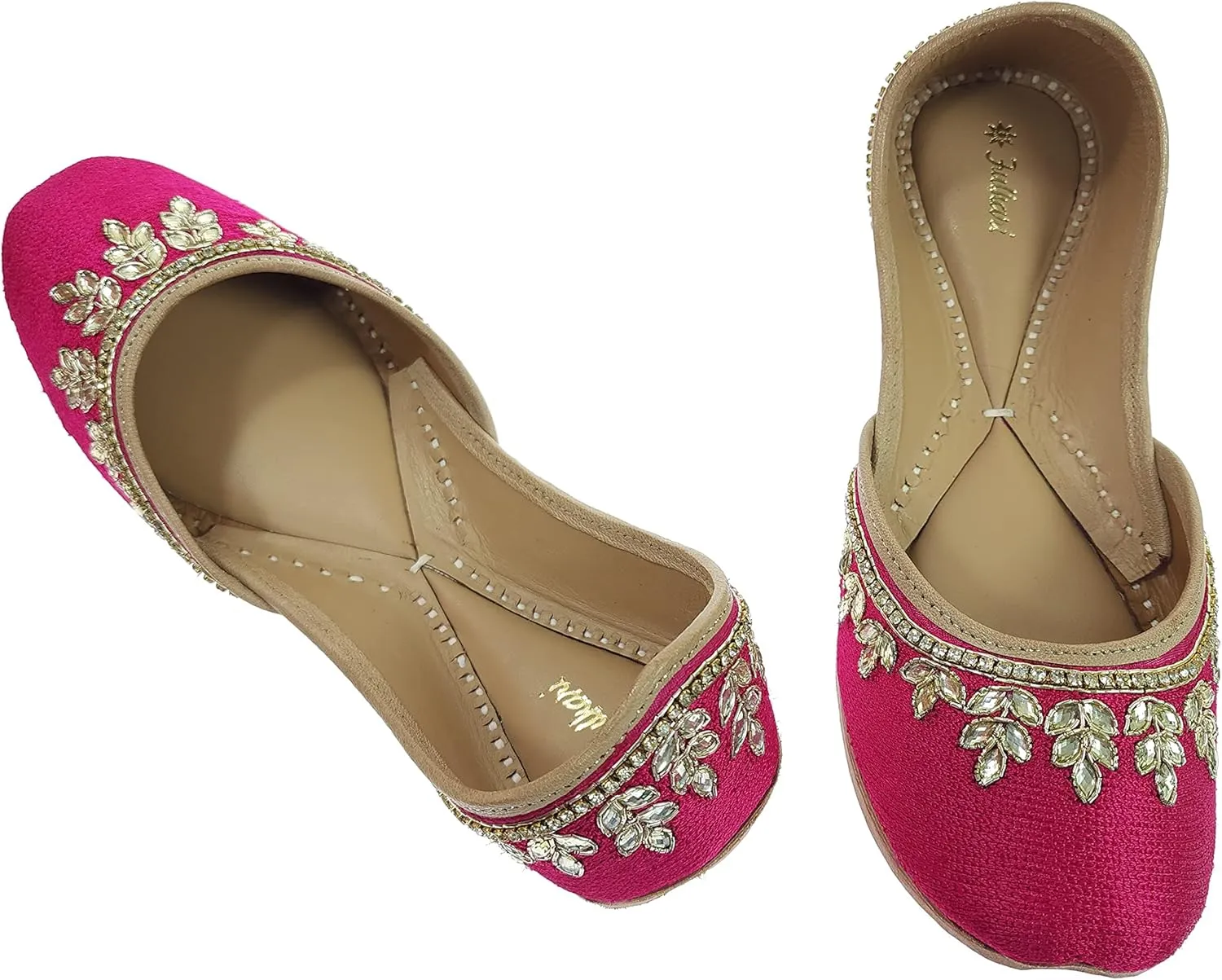 Women's Dolli Gold Genuine Soft Leather Embroidered Jutis | Bite and Pinch Free Jutti | Punjabi Formal Juttis | Girl's Wedding Flat Ladies Mojari | Formal Ethnic Juti |