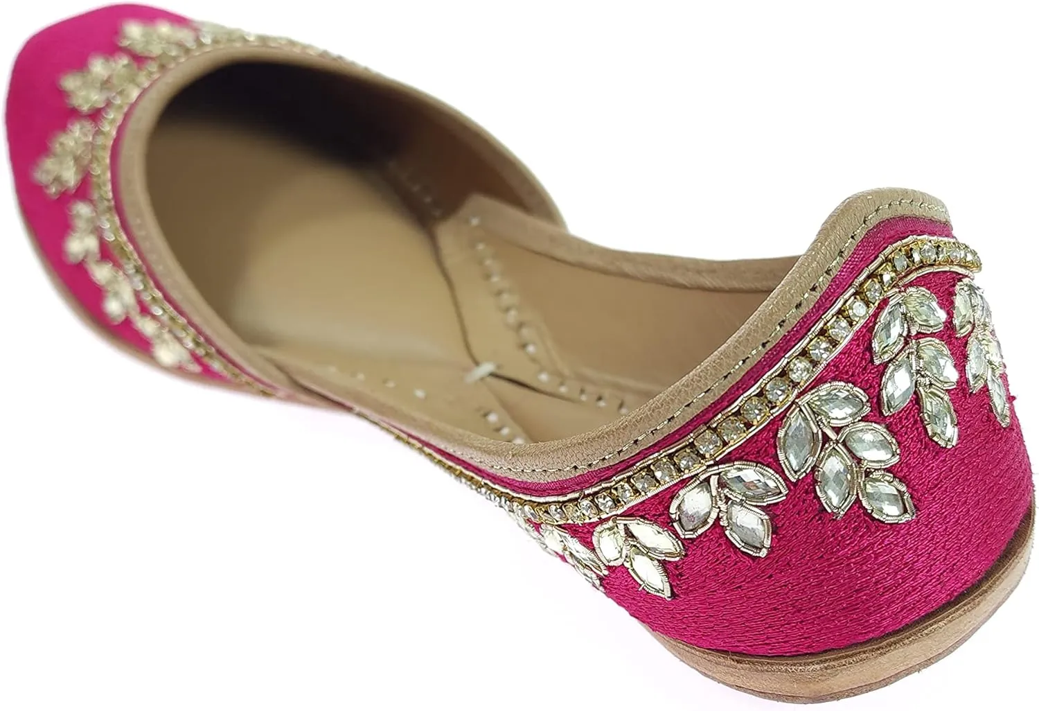 Women's Dolli Gold Genuine Soft Leather Embroidered Jutis | Bite and Pinch Free Jutti | Punjabi Formal Juttis | Girl's Wedding Flat Ladies Mojari | Formal Ethnic Juti |