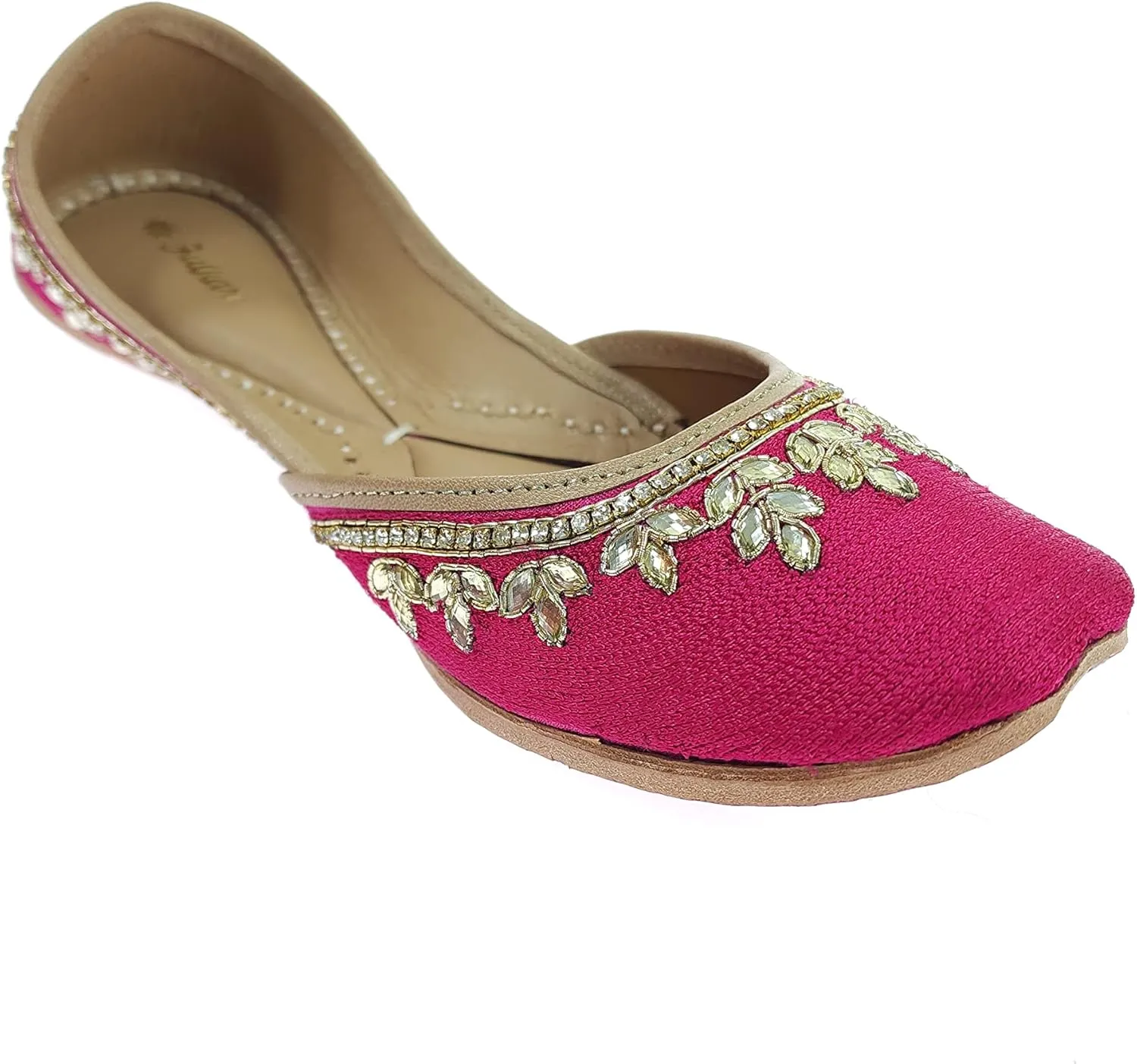 Women's Dolli Gold Genuine Soft Leather Embroidered Jutis | Bite and Pinch Free Jutti | Punjabi Formal Juttis | Girl's Wedding Flat Ladies Mojari | Formal Ethnic Juti |