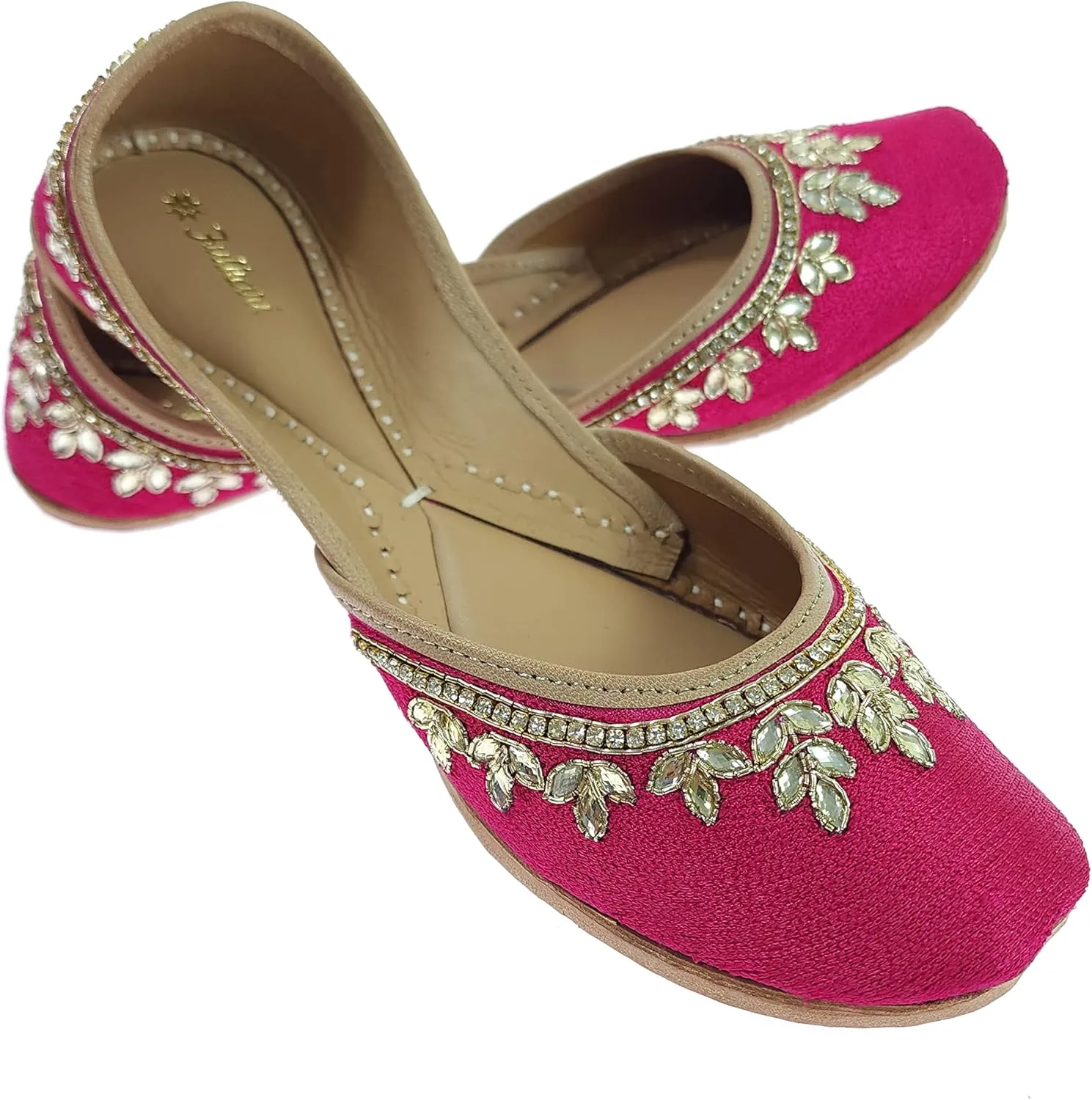 Women's Dolli Gold Genuine Soft Leather Embroidered Jutis | Bite and Pinch Free Jutti | Punjabi Formal Juttis | Girl's Wedding Flat Ladies Mojari | Formal Ethnic Juti |