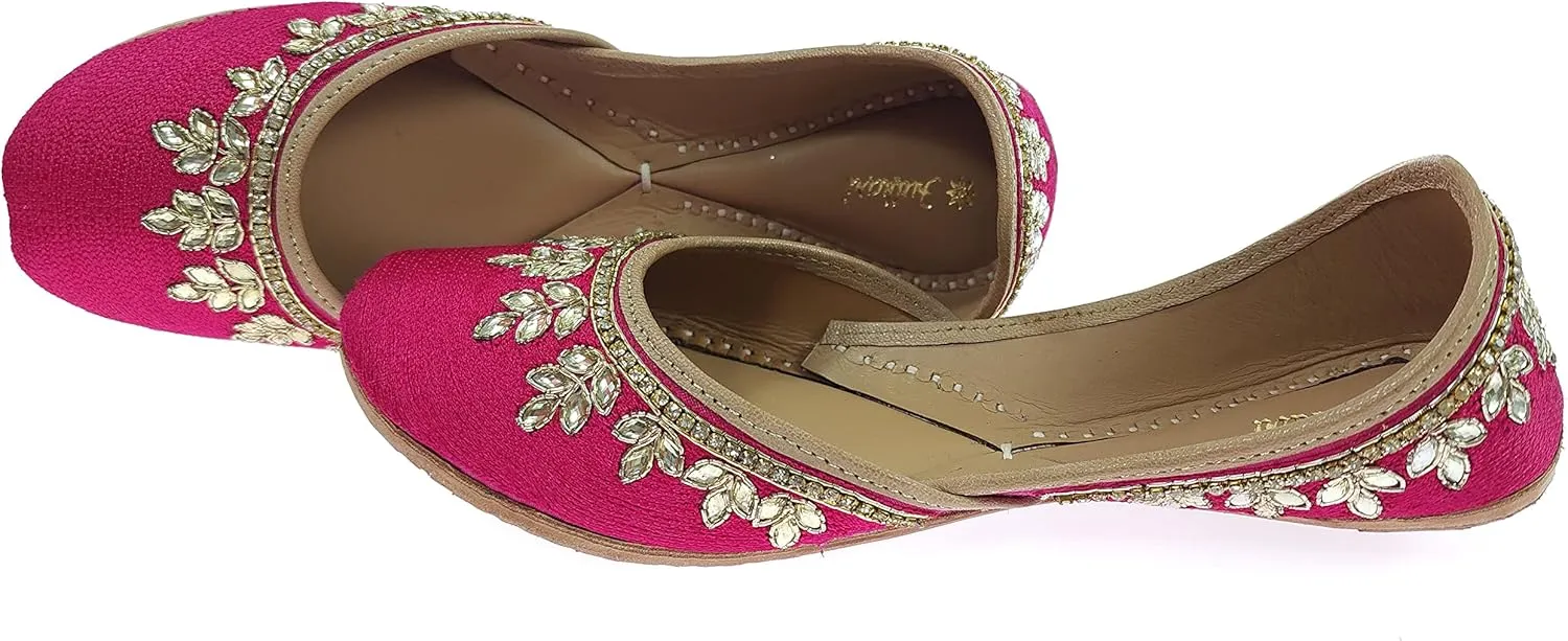 Women's Dolli Gold Genuine Soft Leather Embroidered Jutis | Bite and Pinch Free Jutti | Punjabi Formal Juttis | Girl's Wedding Flat Ladies Mojari | Formal Ethnic Juti |