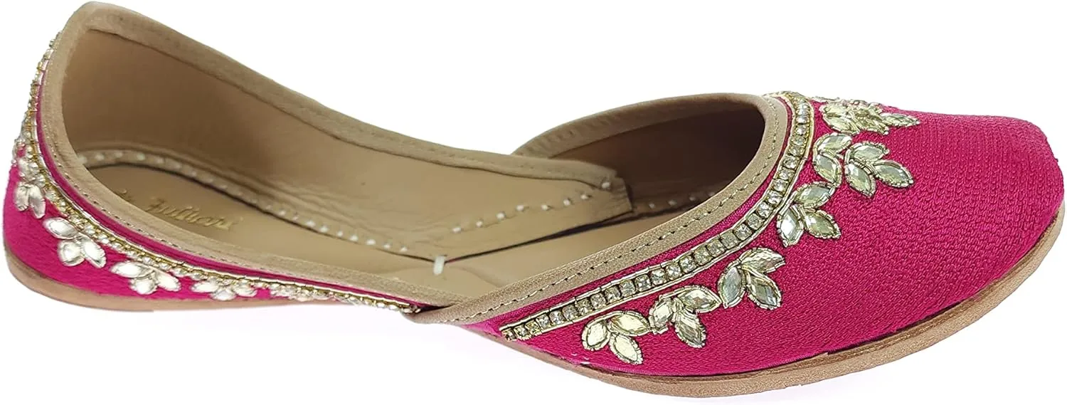 Women's Dolli Gold Genuine Soft Leather Embroidered Jutis | Bite and Pinch Free Jutti | Punjabi Formal Juttis | Girl's Wedding Flat Ladies Mojari | Formal Ethnic Juti |
