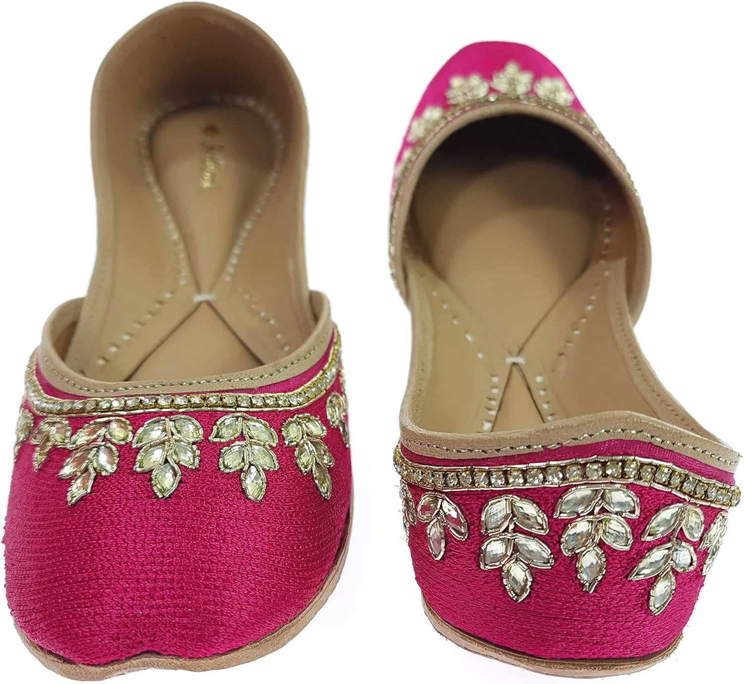 Women's Dolli Gold Genuine Soft Leather Embroidered Jutis | Bite and Pinch Free Jutti | Punjabi Formal Juttis | Girl's Wedding Flat Ladies Mojari | Formal Ethnic Juti |