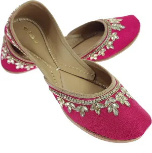 Women's Dolli Gold Genuine Soft Leather Embroidered Jutis | Bite and Pinch Free Jutti | Punjabi Formal Juttis | Girl's Wedding Flat Ladies Mojari | Formal Ethnic Juti |