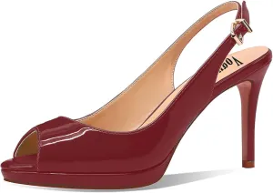 Women's High Heels Platform Peep Toe Pumps Stiletto Heel Slingback Party Dress Office Fashion Shoes Patent Leather Sandal Pumps