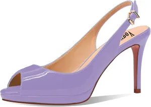 Women's High Heels Platform Peep Toe Pumps Stiletto Heel Slingback Party Dress Office Fashion Shoes Patent Leather Sandal Pumps