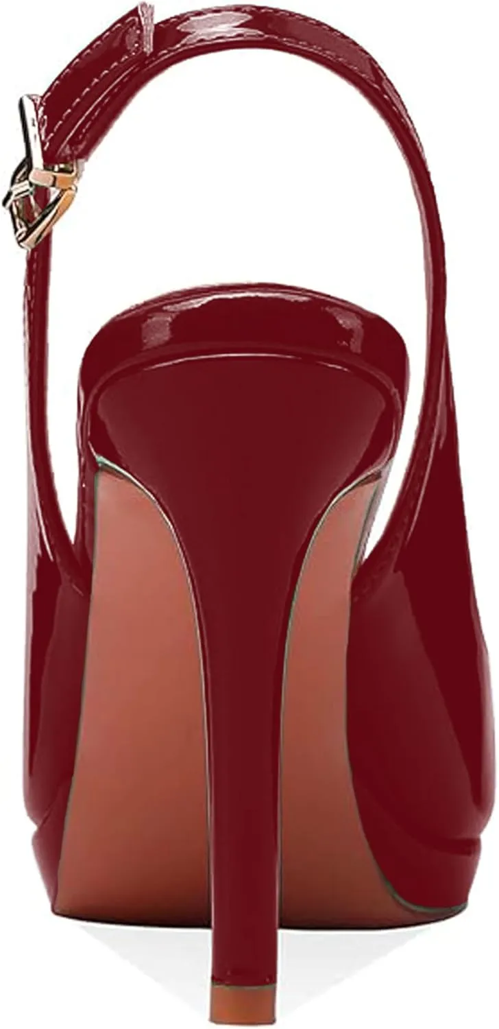 Women's High Heels Platform Peep Toe Pumps Stiletto Heel Slingback Party Dress Office Fashion Shoes Patent Leather Sandal Pumps