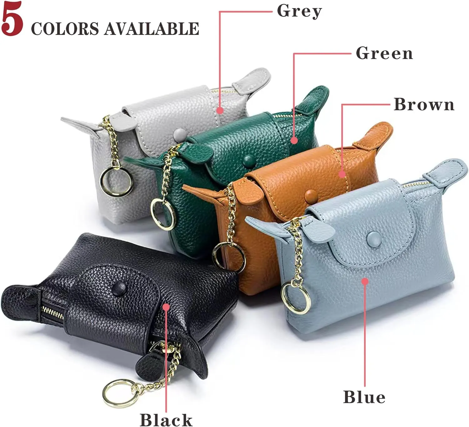Women's Leather Coin Purse with KeyChain, Small Leather Pouch with Zipper for Women Fashionable Wallet Leather Classic Money Bag (Blue), US-Bag-02
