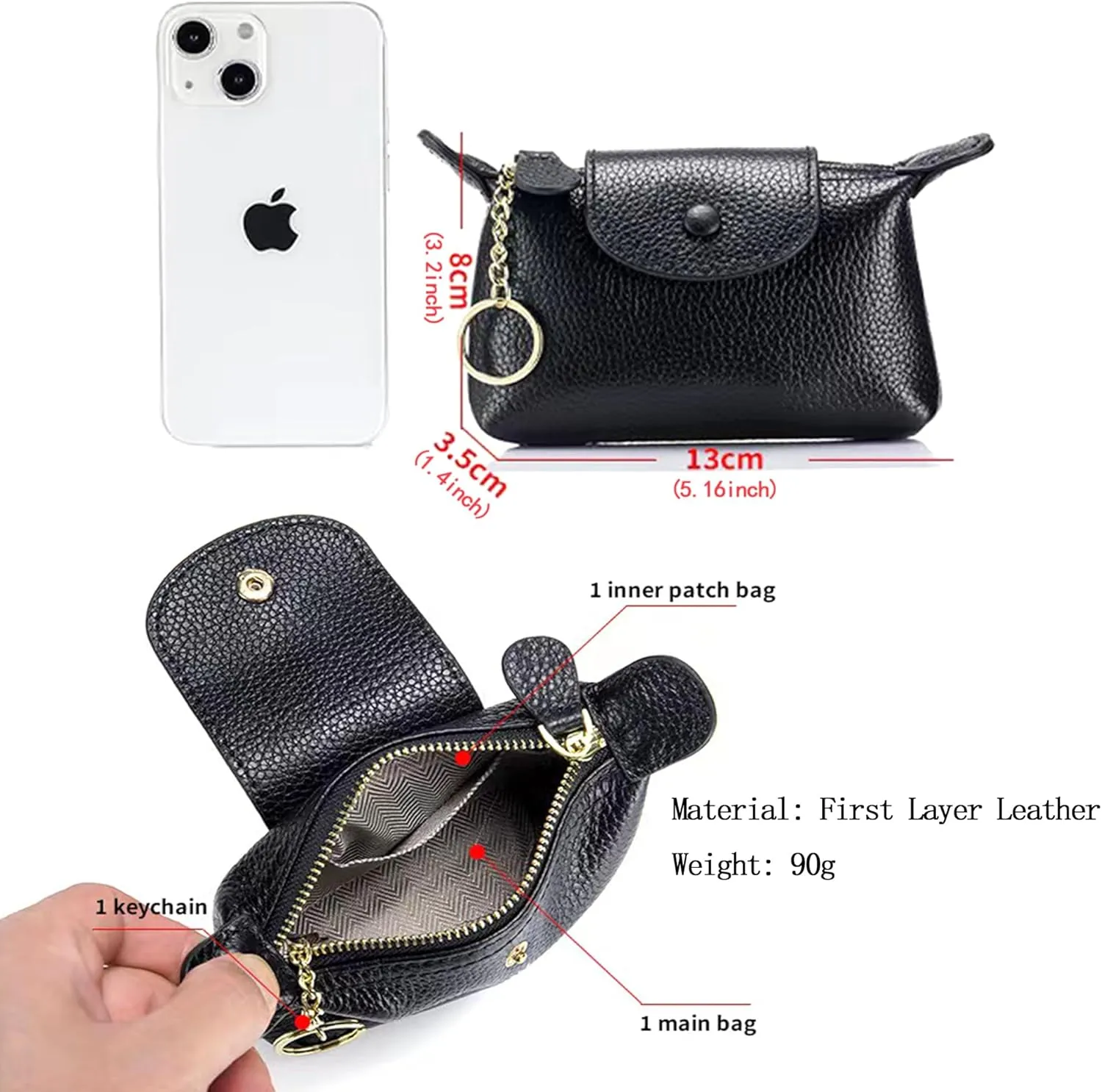 Women's Leather Coin Purse with KeyChain, Small Leather Pouch with Zipper for Women Fashionable Wallet Leather Classic Money Bag (Blue), US-Bag-02