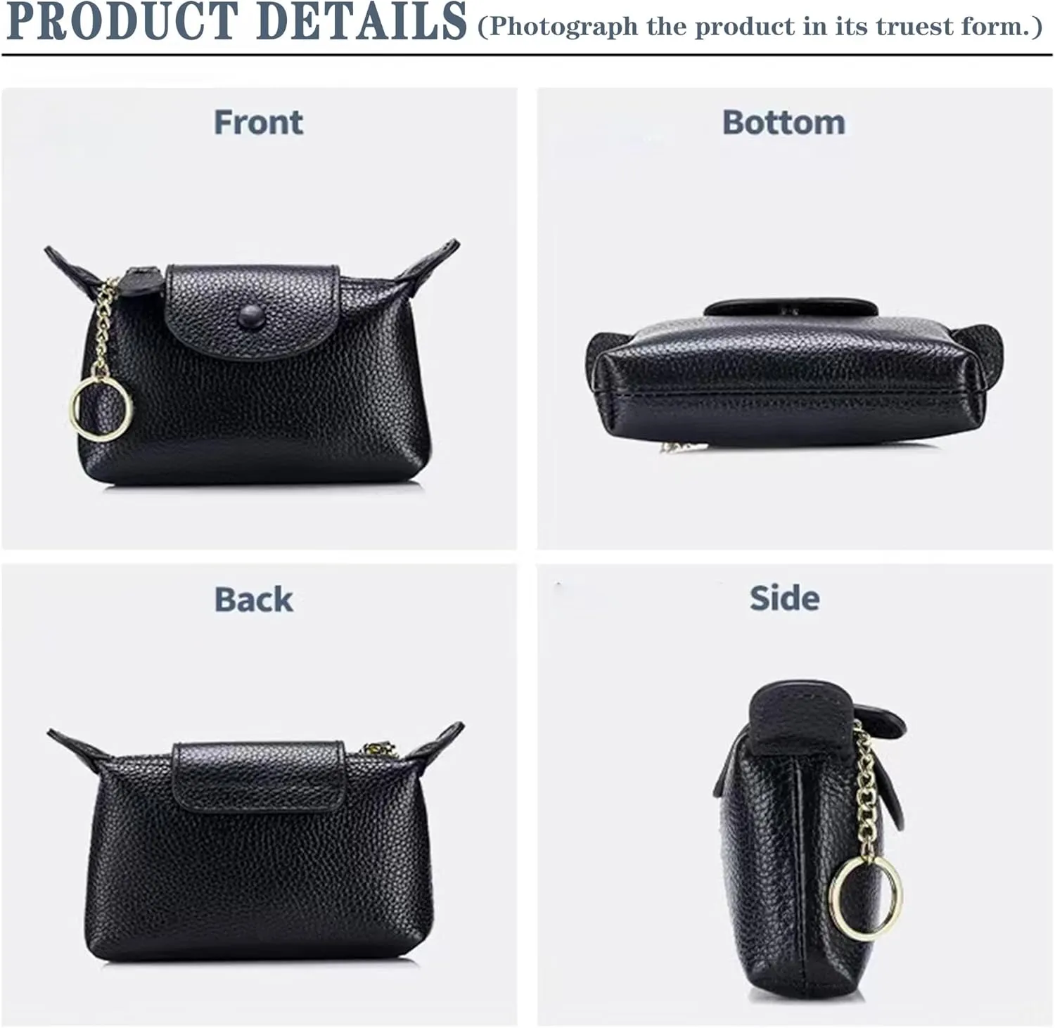 Women's Leather Coin Purse with KeyChain, Small Leather Pouch with Zipper for Women Fashionable Wallet Leather Classic Money Bag (Blue), US-Bag-02