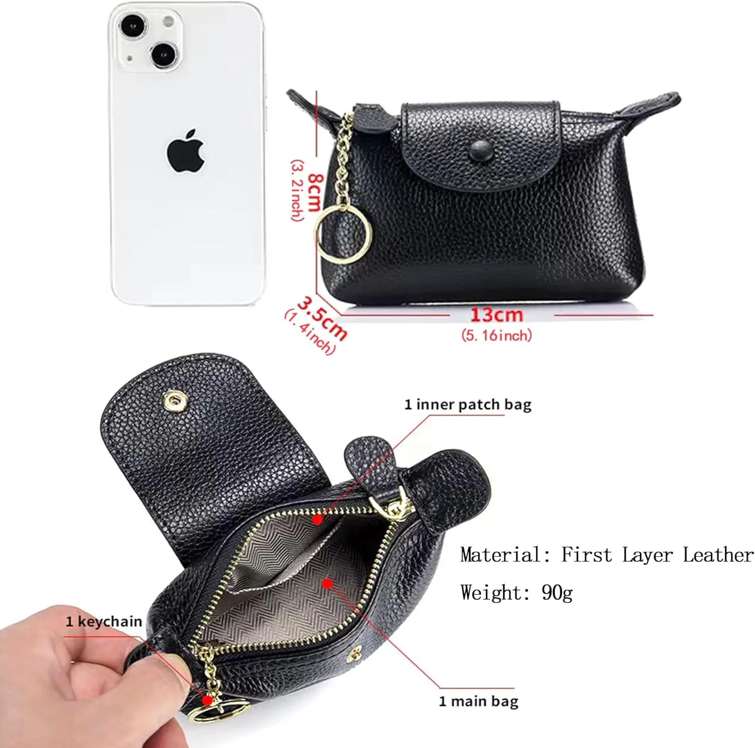 Women's Leather Coin Purse with KeyChain, Small Leather Pouch with Zipper for Women Fashionable Wallet Leather Classic Money Bag(Green), US-Bag-02