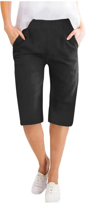 Womens Linen Bermuda Shorts High Waist Baggy Knee Length Paperbag Shorts Summer Casual Vintage Flowy Active Shorts