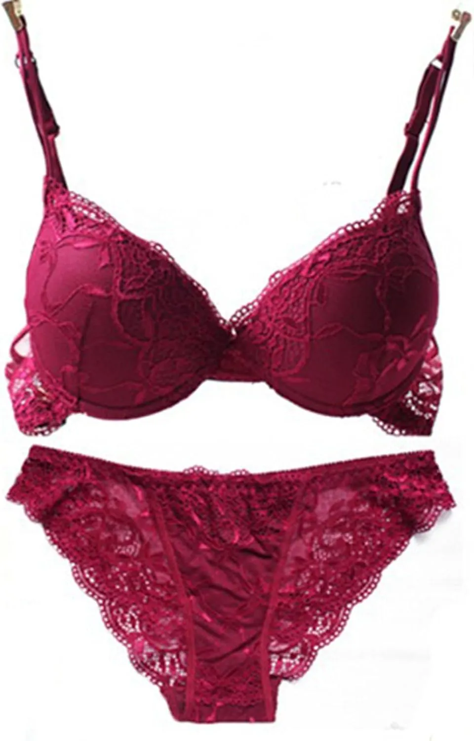 Women's Lumiere Lace Push Up Embroidery Bras Set Lace Lingerie Bra and Panties