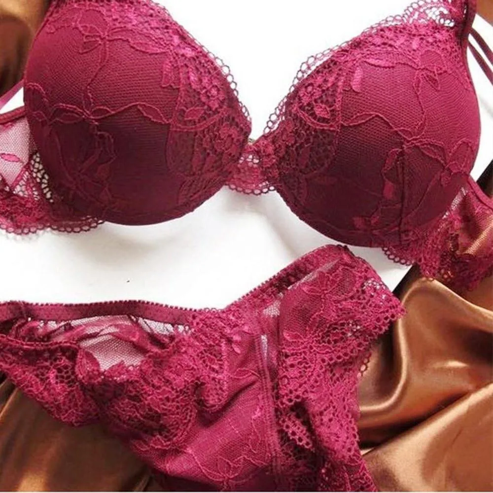 Women's Lumiere Lace Push Up Embroidery Bras Set Lace Lingerie Bra and Panties