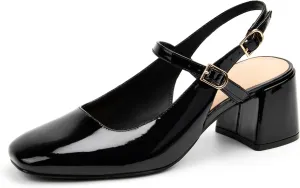 Womens Mary Jane Chunky Low Heels Pumps Square Toe Buckle Strap Wedding Party Dress Shoes