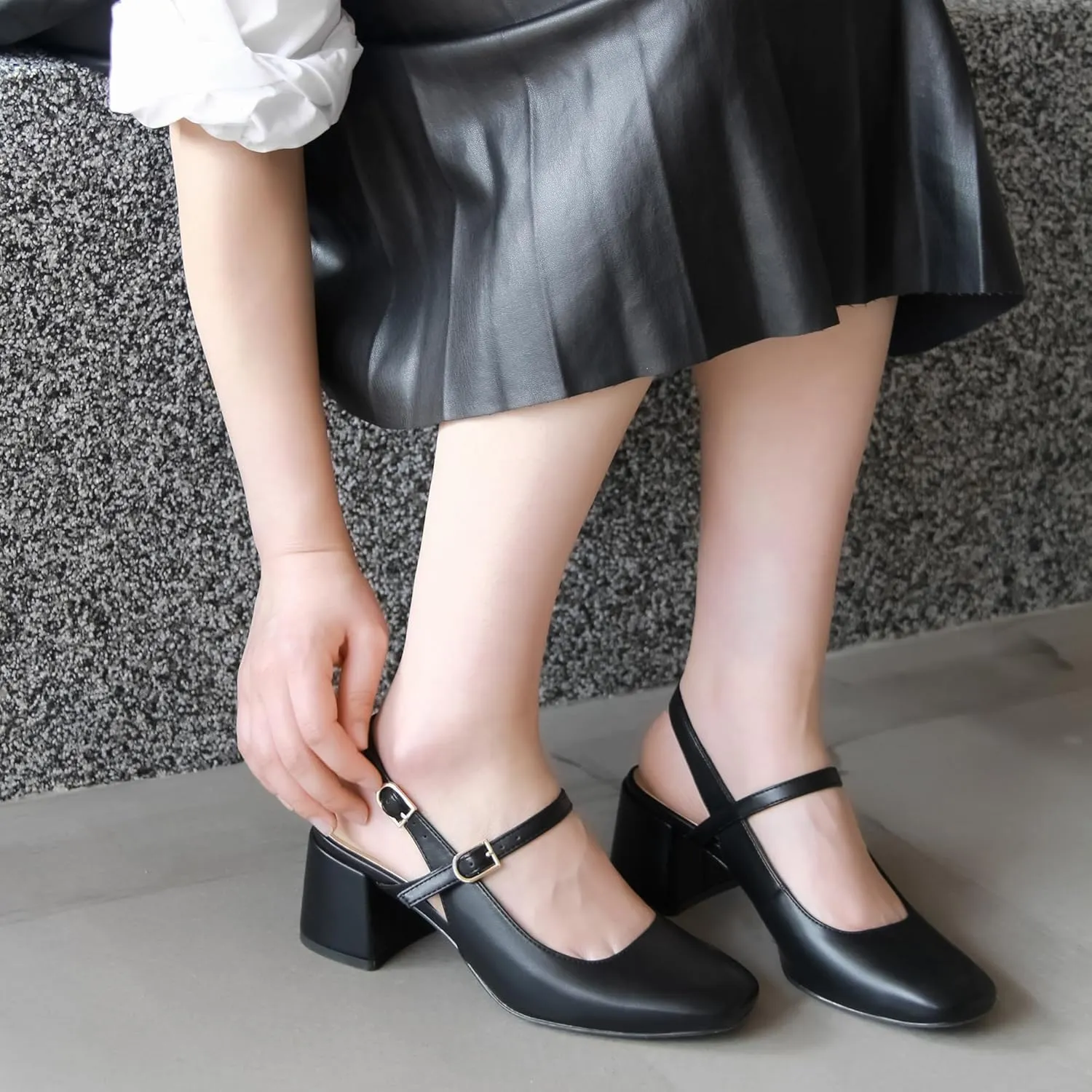 Womens Mary Jane Chunky Low Heels Pumps Square Toe Buckle Strap Wedding Party Dress Shoes