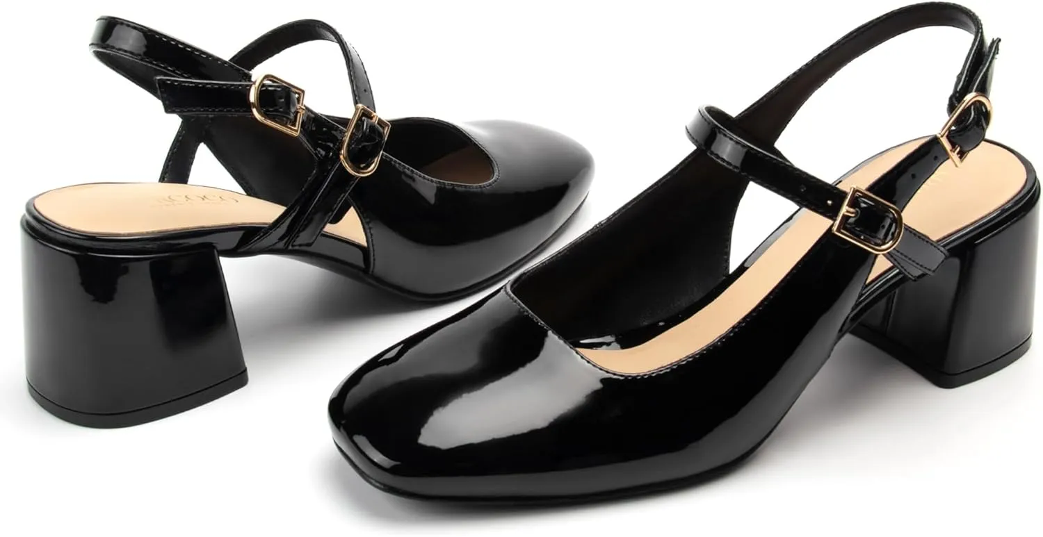 Womens Mary Jane Chunky Low Heels Pumps Square Toe Buckle Strap Wedding Party Dress Shoes