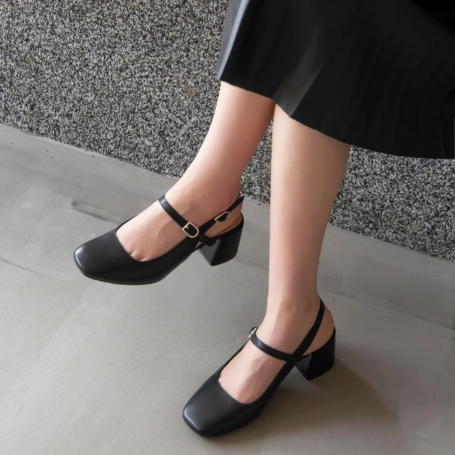 Womens Mary Jane Chunky Low Heels Pumps Square Toe Buckle Strap Wedding Party Dress Shoes