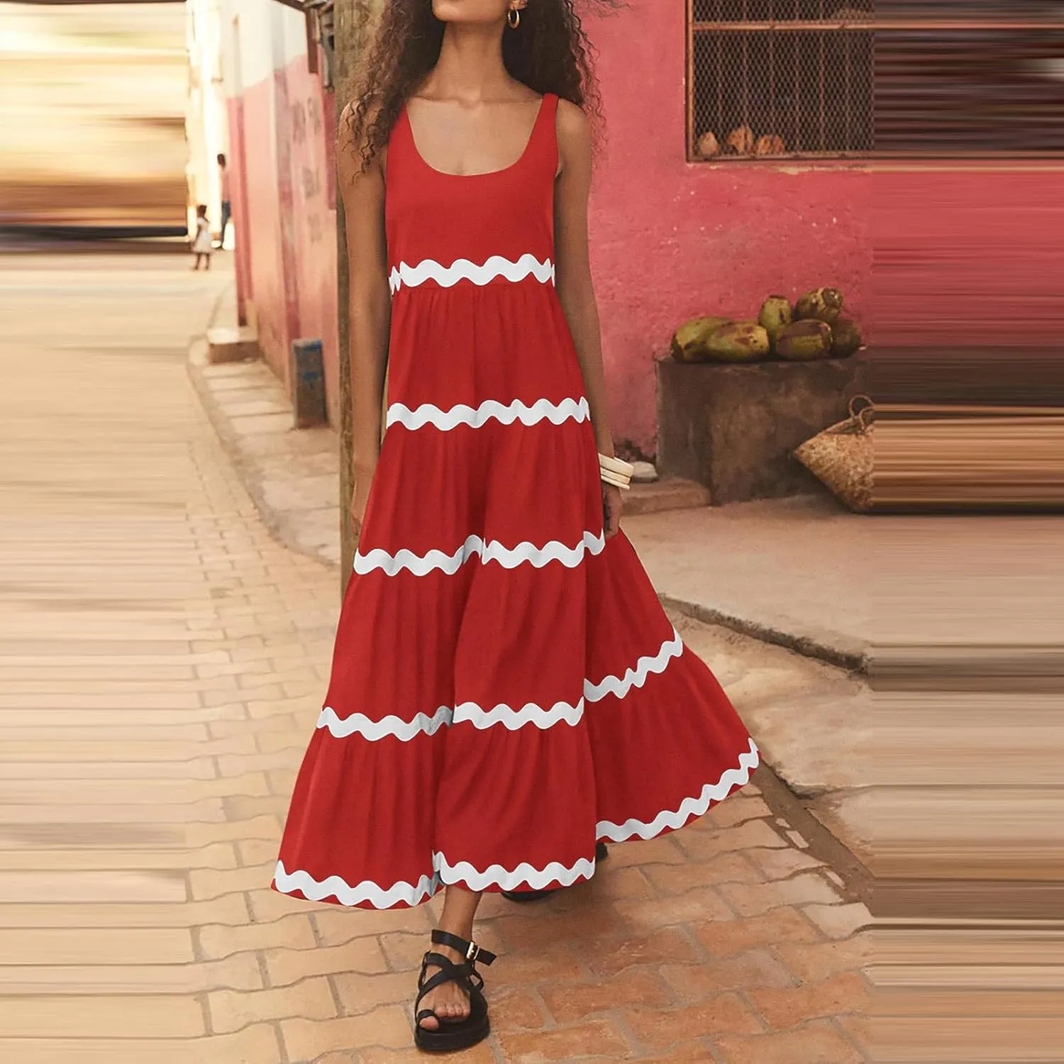 Womens Maxi Dresses 2024 Casual Sleeveless Stripe Summer Dresses Sexy Slip Dress Trendy Summer Beach Vacation Outfits