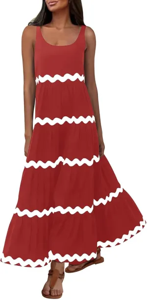 Womens Maxi Dresses 2024 Casual Sleeveless Stripe Summer Dresses Sexy Slip Dress Trendy Summer Beach Vacation Outfits
