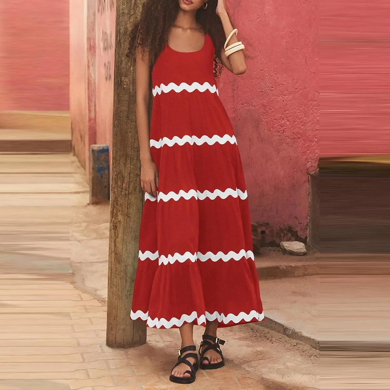 Womens Maxi Dresses 2024 Casual Sleeveless Stripe Summer Dresses Sexy Slip Dress Trendy Summer Beach Vacation Outfits