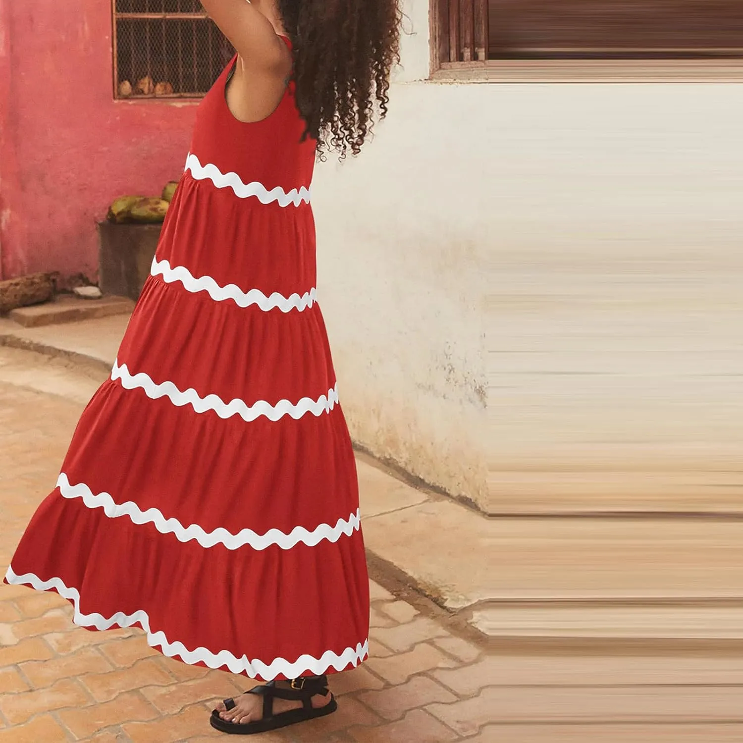 Womens Maxi Dresses 2024 Casual Sleeveless Stripe Summer Dresses Sexy Slip Dress Trendy Summer Beach Vacation Outfits