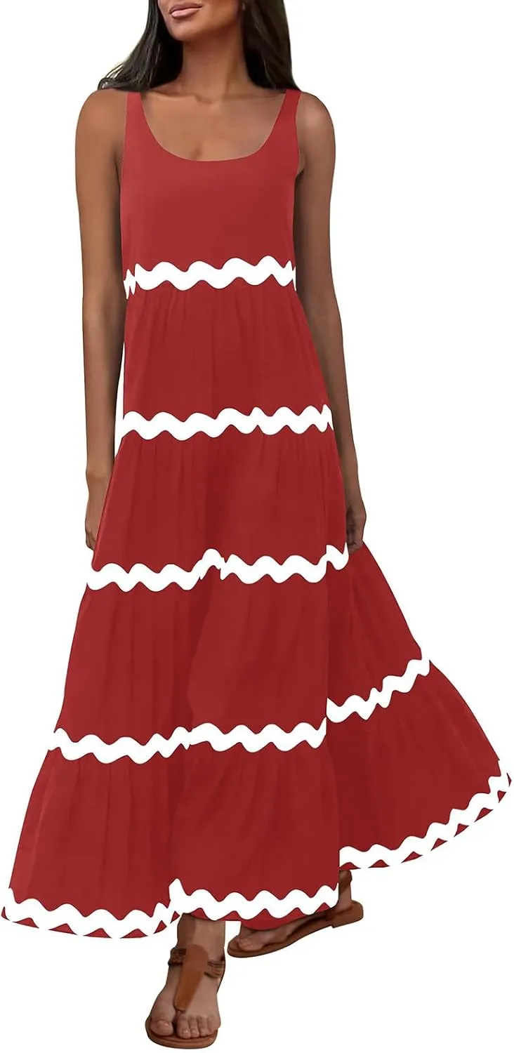 Womens Maxi Dresses 2024 Casual Sleeveless Stripe Summer Dresses Sexy Slip Dress Trendy Summer Beach Vacation Outfits