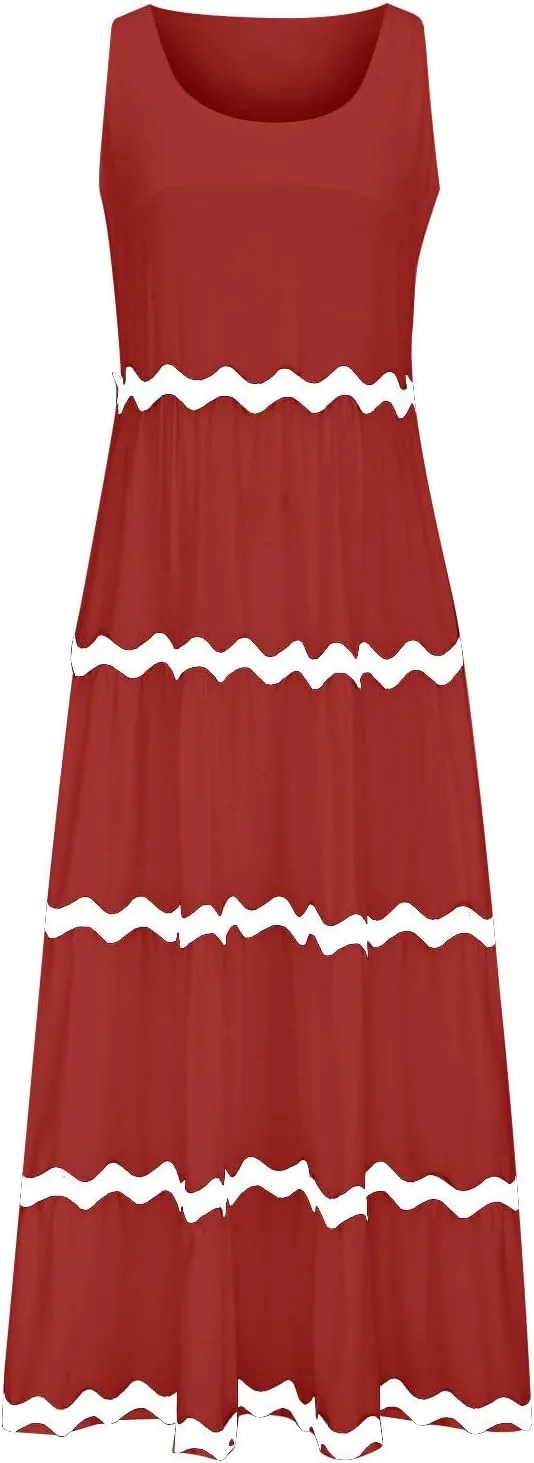 Womens Maxi Dresses 2024 Casual Sleeveless Stripe Summer Dresses Sexy Slip Dress Trendy Summer Beach Vacation Outfits