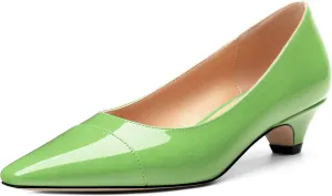 Womens Pumps, Low Kitten Heel Pumps Slip-on Pointed Toe Dress Shoes Office Party Wedding Patent 1.4 Inch
