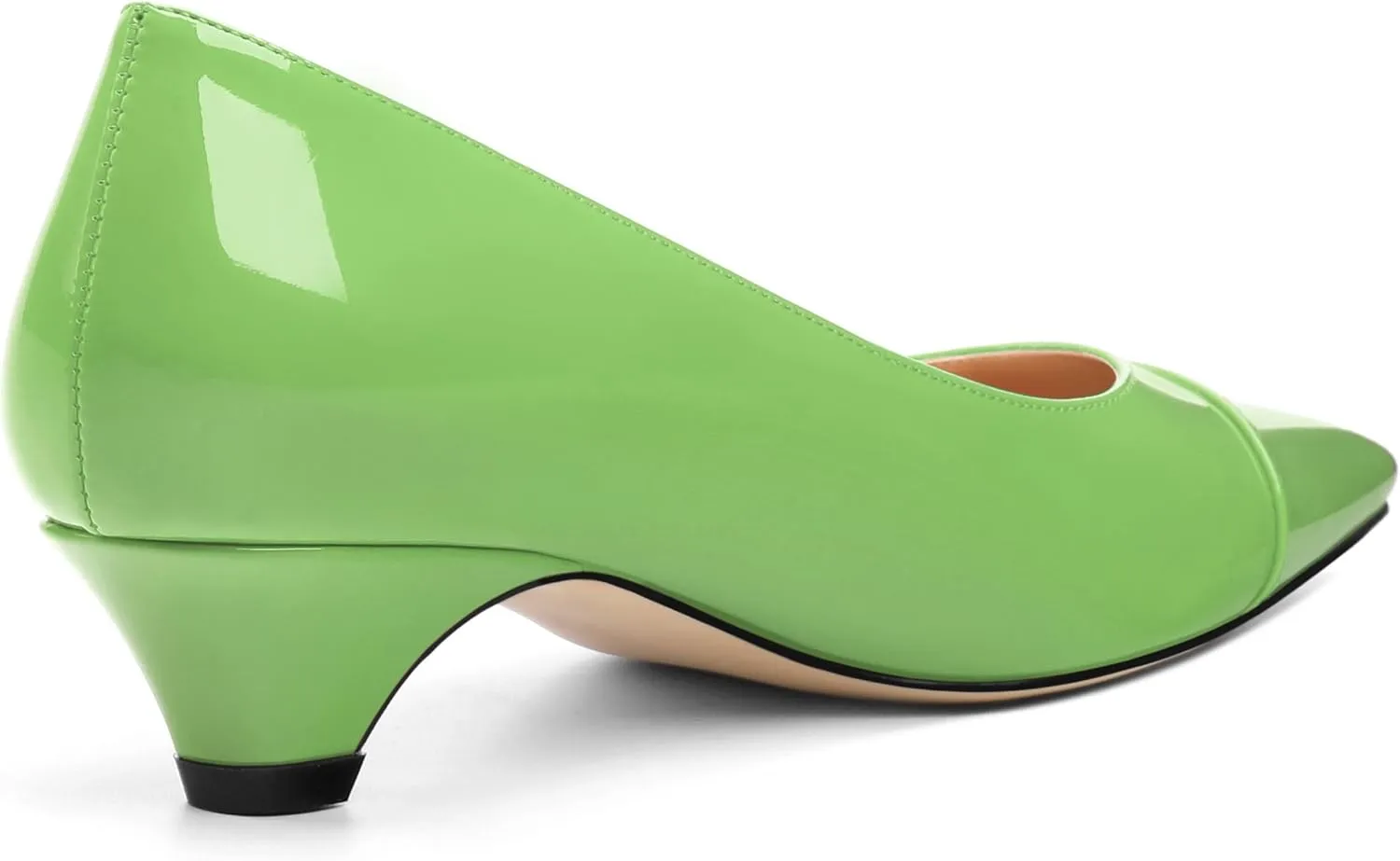Womens Pumps, Low Kitten Heel Pumps Slip-on Pointed Toe Dress Shoes Office Party Wedding Patent 1.4 Inch