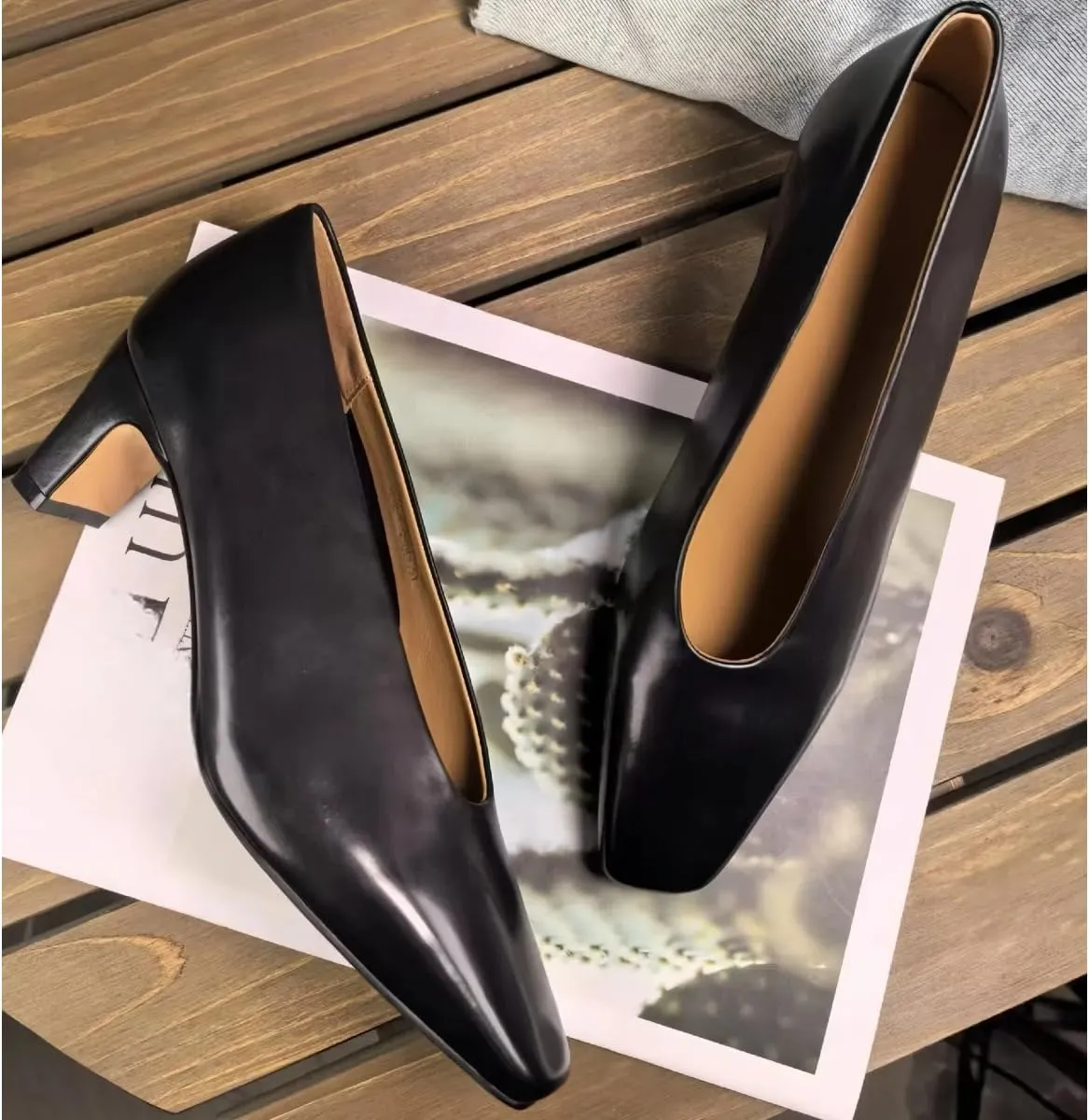 Women's Retro Pumps Chunky Block Heel Genuine Leather Shoes Matte Silk Lining Office Closed Toe Heels for Comfort