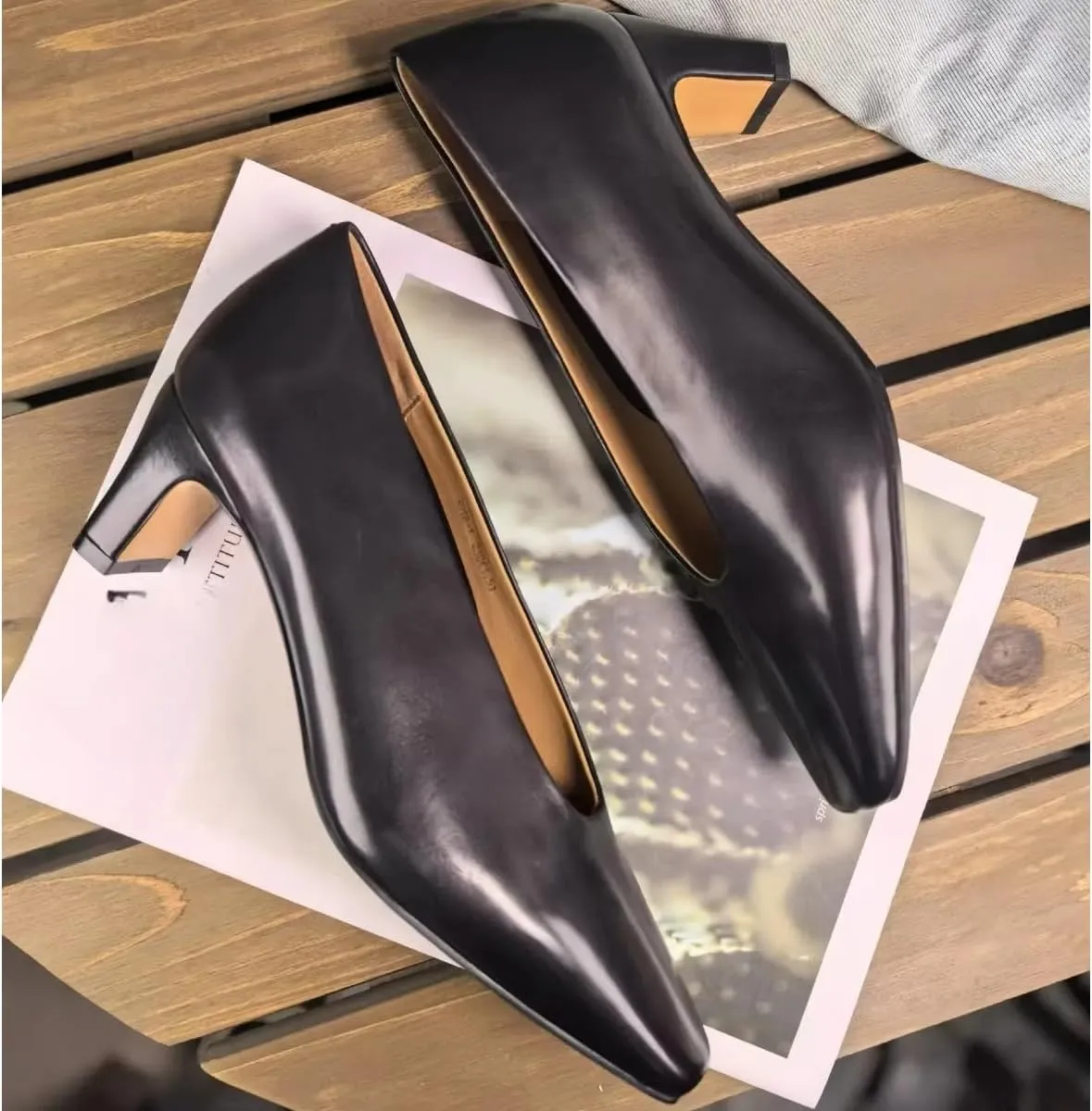 Women's Retro Pumps Chunky Block Heel Genuine Leather Shoes Matte Silk Lining Office Closed Toe Heels for Comfort