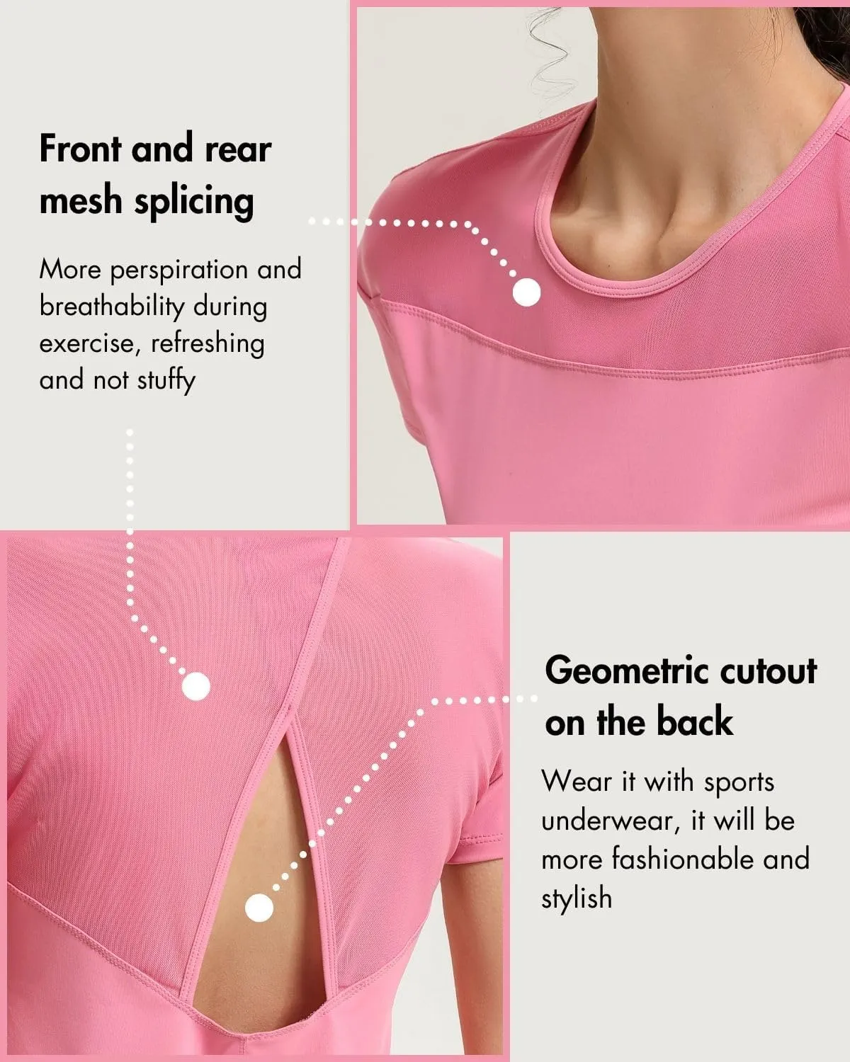 Women’s Short Sleeve Mesh Athletic Tops Open Back Workout Running Tank Tops