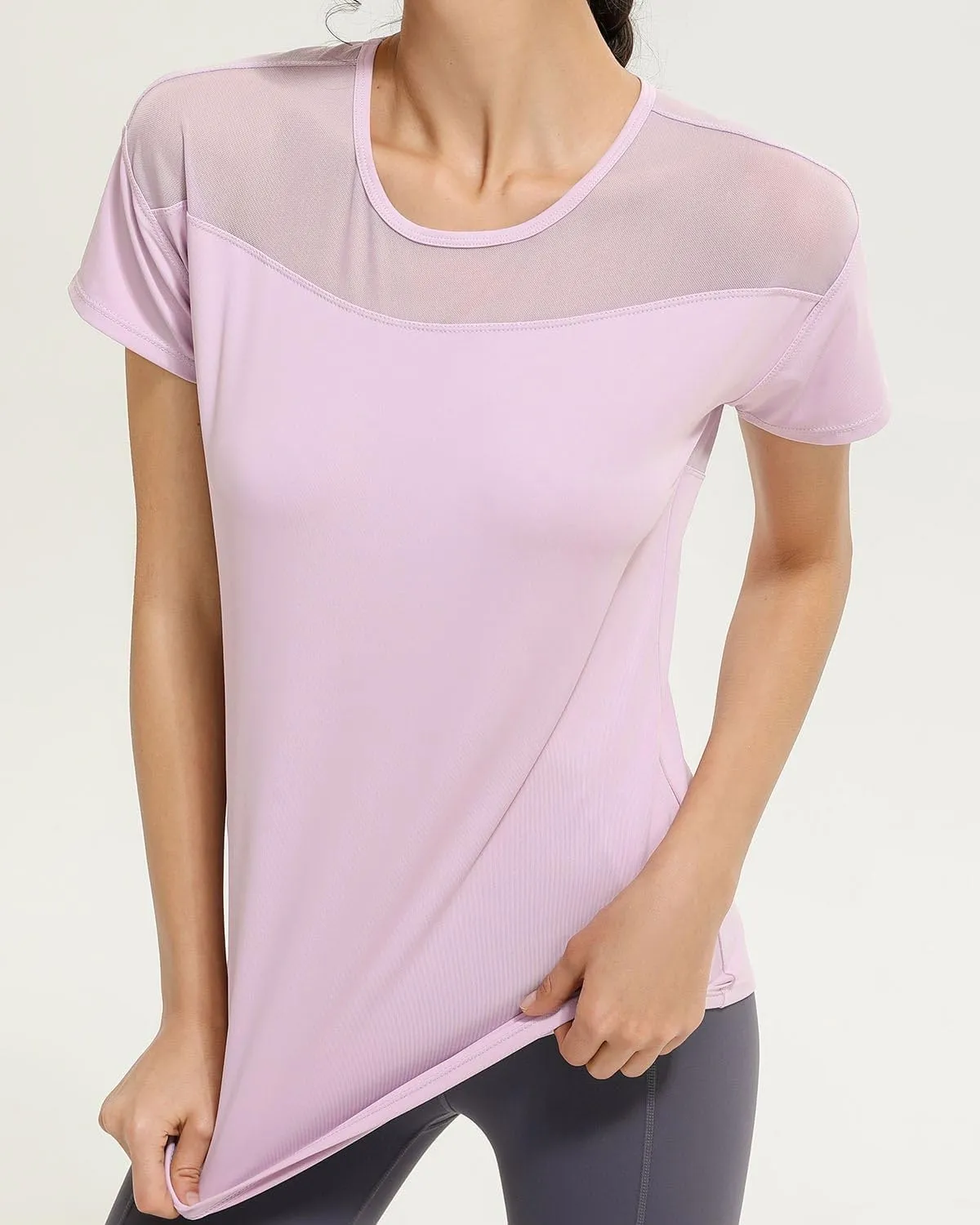 Women’s Short Sleeve Mesh Athletic Tops Open Back Workout Running Tank Tops