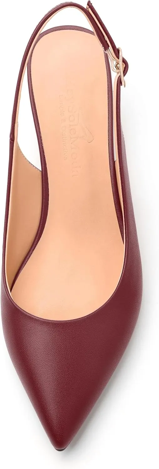 Womens Slingback Pumps Shoes, Pointed Toe Wedge Mid Heel Slingbacks Leather Insole Shoes for Women 2"
