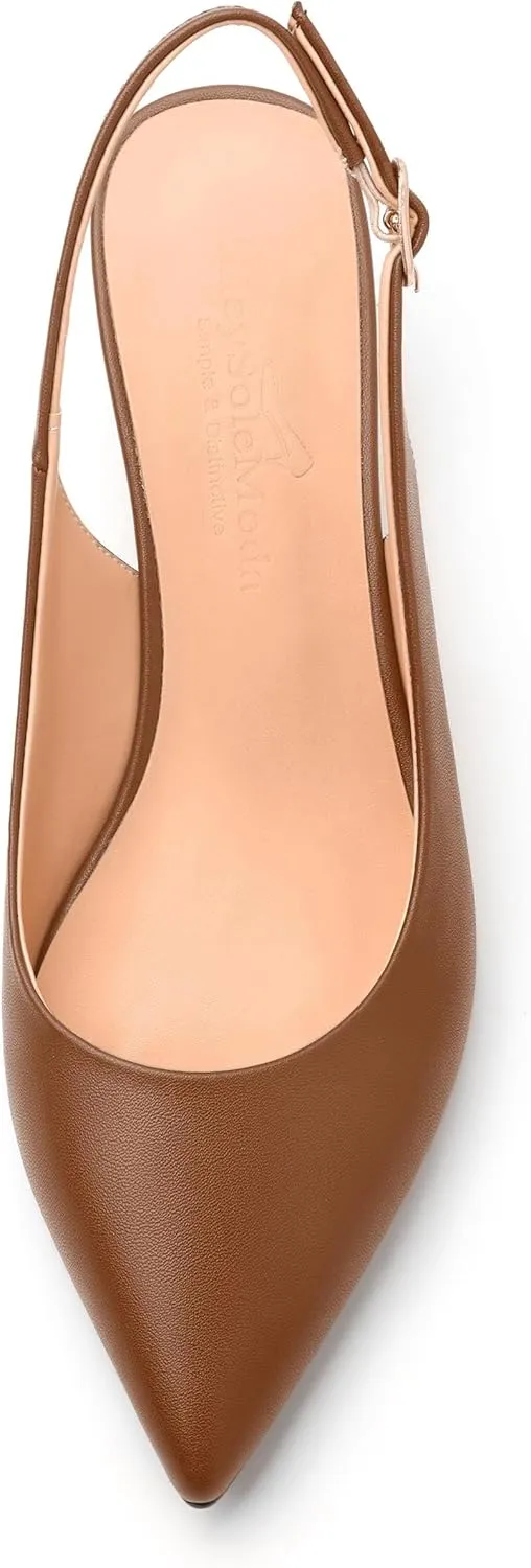 Womens Slingback Pumps Shoes, Pointed Toe Wedge Mid Heel Slingbacks Leather Insole Shoes for Women 2"