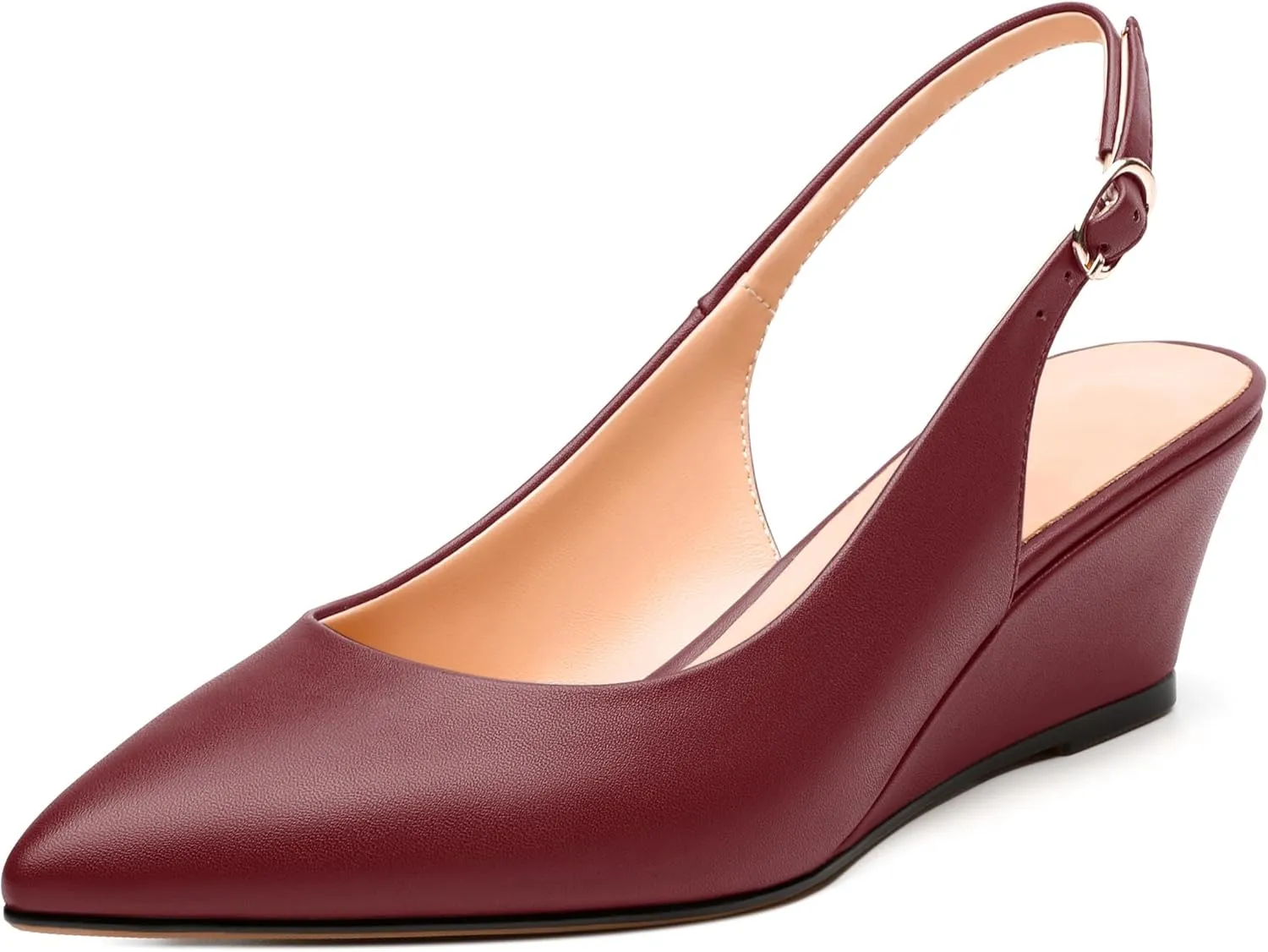 Womens Slingback Pumps Shoes, Pointed Toe Wedge Mid Heel Slingbacks Leather Insole Shoes for Women 2"