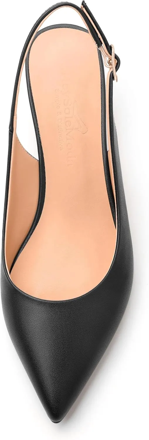 Womens Slingback Pumps Shoes, Pointed Toe Wedge Mid Heel Slingbacks Leather Insole Shoes for Women 2"