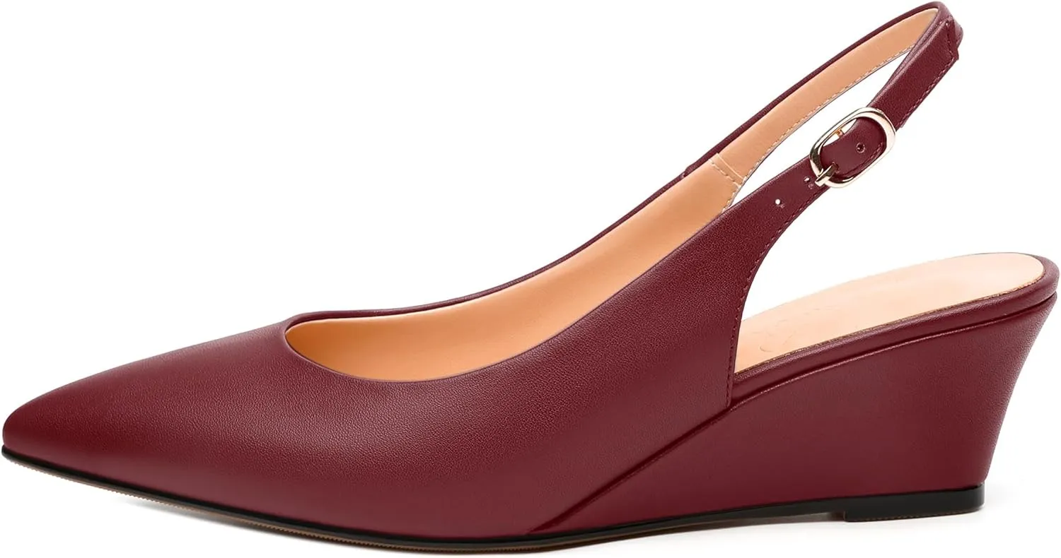 Womens Slingback Pumps Shoes, Pointed Toe Wedge Mid Heel Slingbacks Leather Insole Shoes for Women 2"
