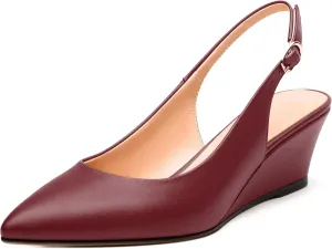 Womens Slingback Pumps Shoes, Pointed Toe Wedge Mid Heel Slingbacks Leather Insole Shoes for Women 2"