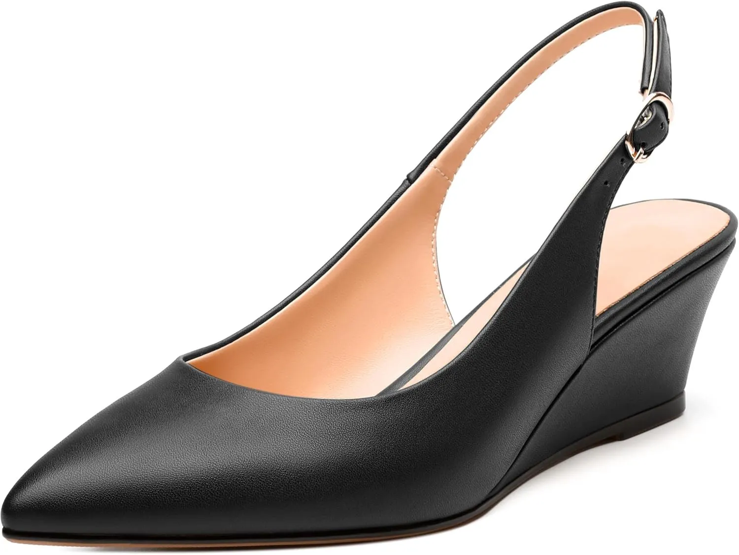 Womens Slingback Pumps Shoes, Pointed Toe Wedge Mid Heel Slingbacks Leather Insole Shoes for Women 2"